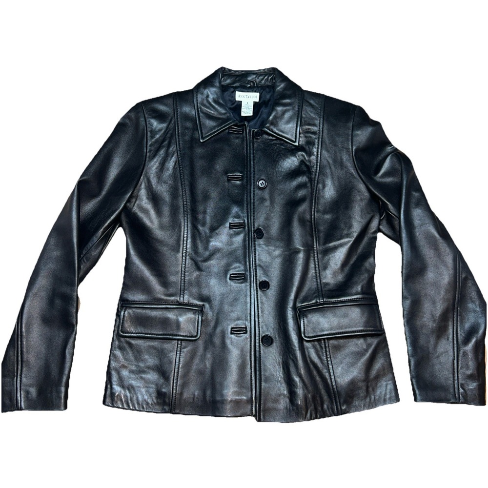 Ann Taylor 5 Button Leather‎ Jacket, Black, Womens Small